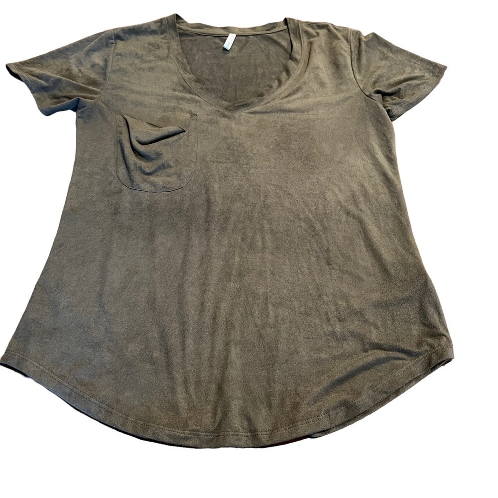 Z Supply Women’s Green V-Neck Short Sleeve Tee Shirt Suede Feel Size Small